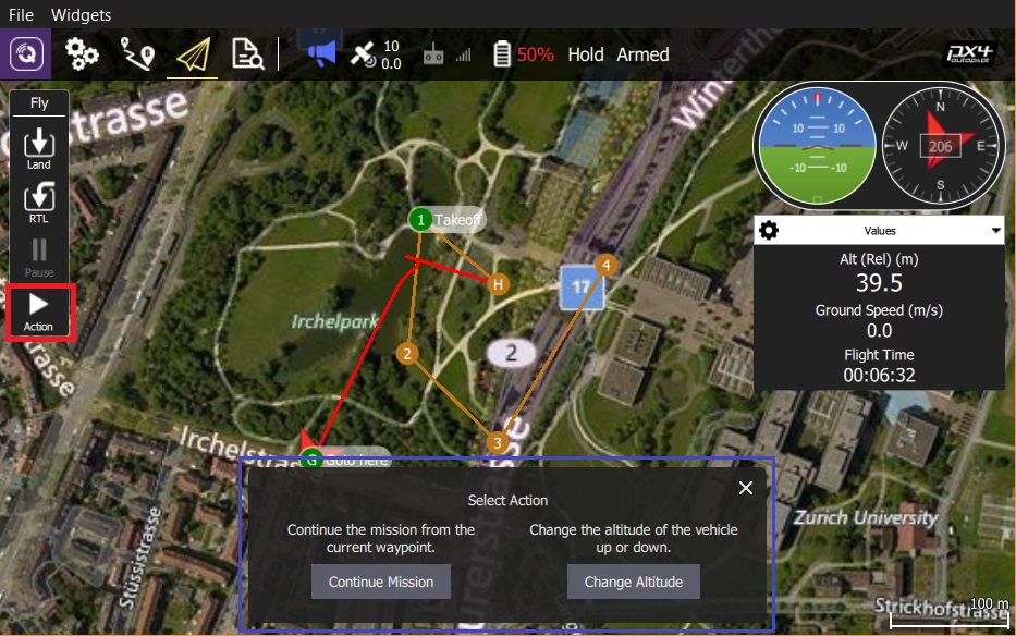 Continue Mission/Change Altitude action