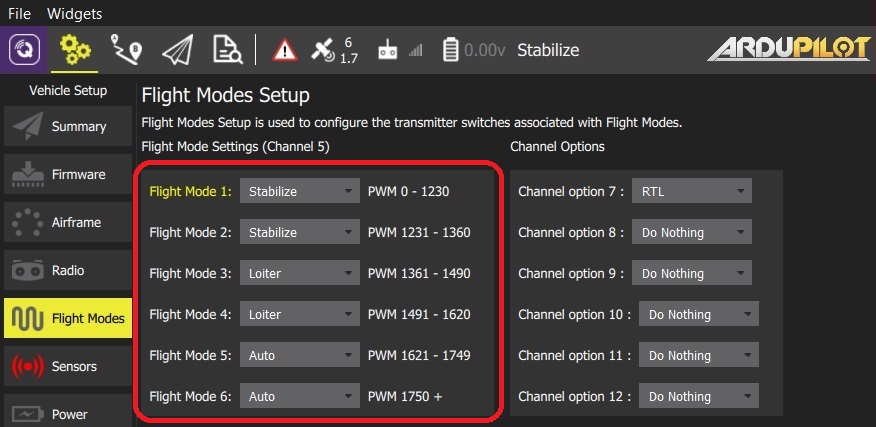 Flight modes setup - ArduCopter