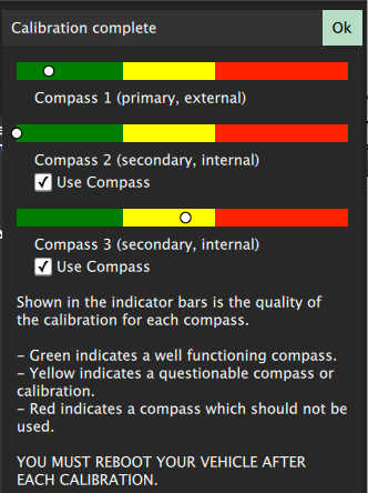 ArduPilot Compass Calibration Onboard Result