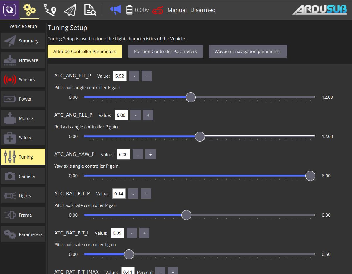 ArduSub Tuning Page