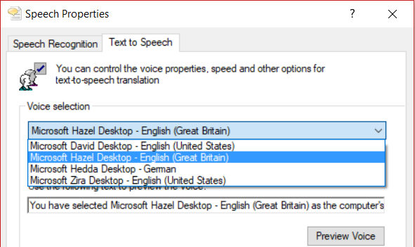 Windows 32-bit Text-To-Speech Control Panel