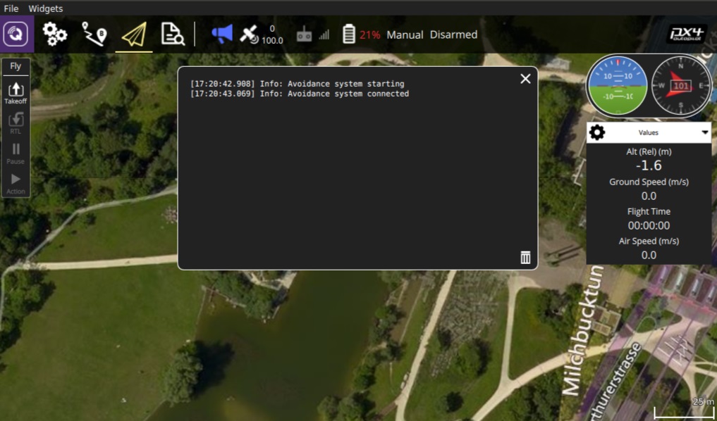 QGC Log showing avoidance system has started