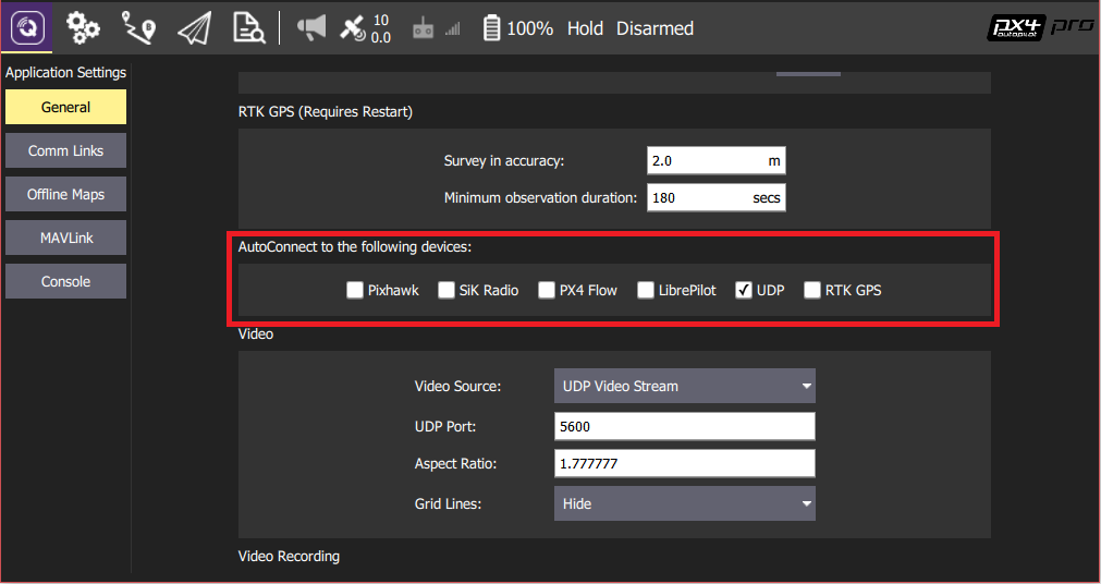 QGC Auto-connect settings for HITL