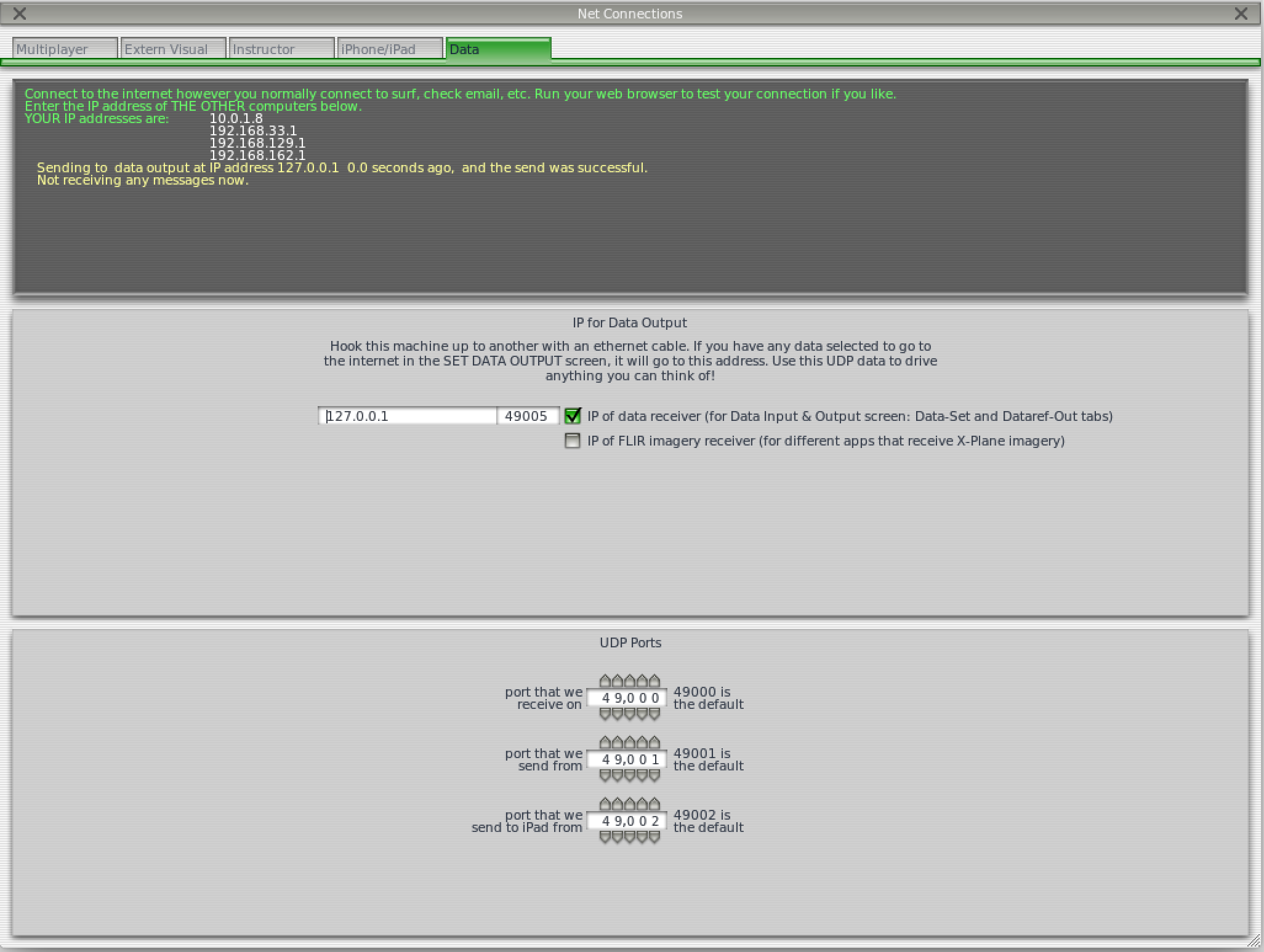 X-Plane network configuration